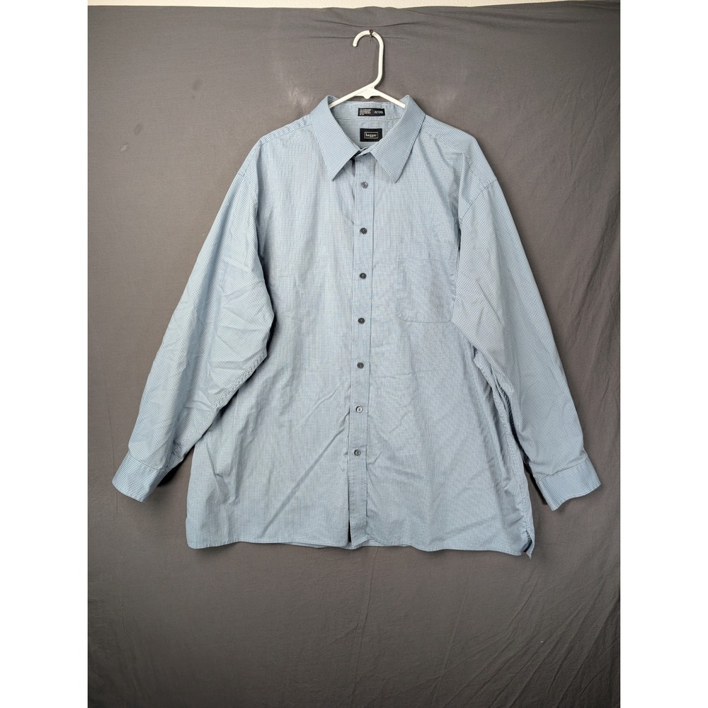 Haggar Mens 2XLT Long Sleeve No Iron Cotton Button Up Shirt Blue Plaid 5363